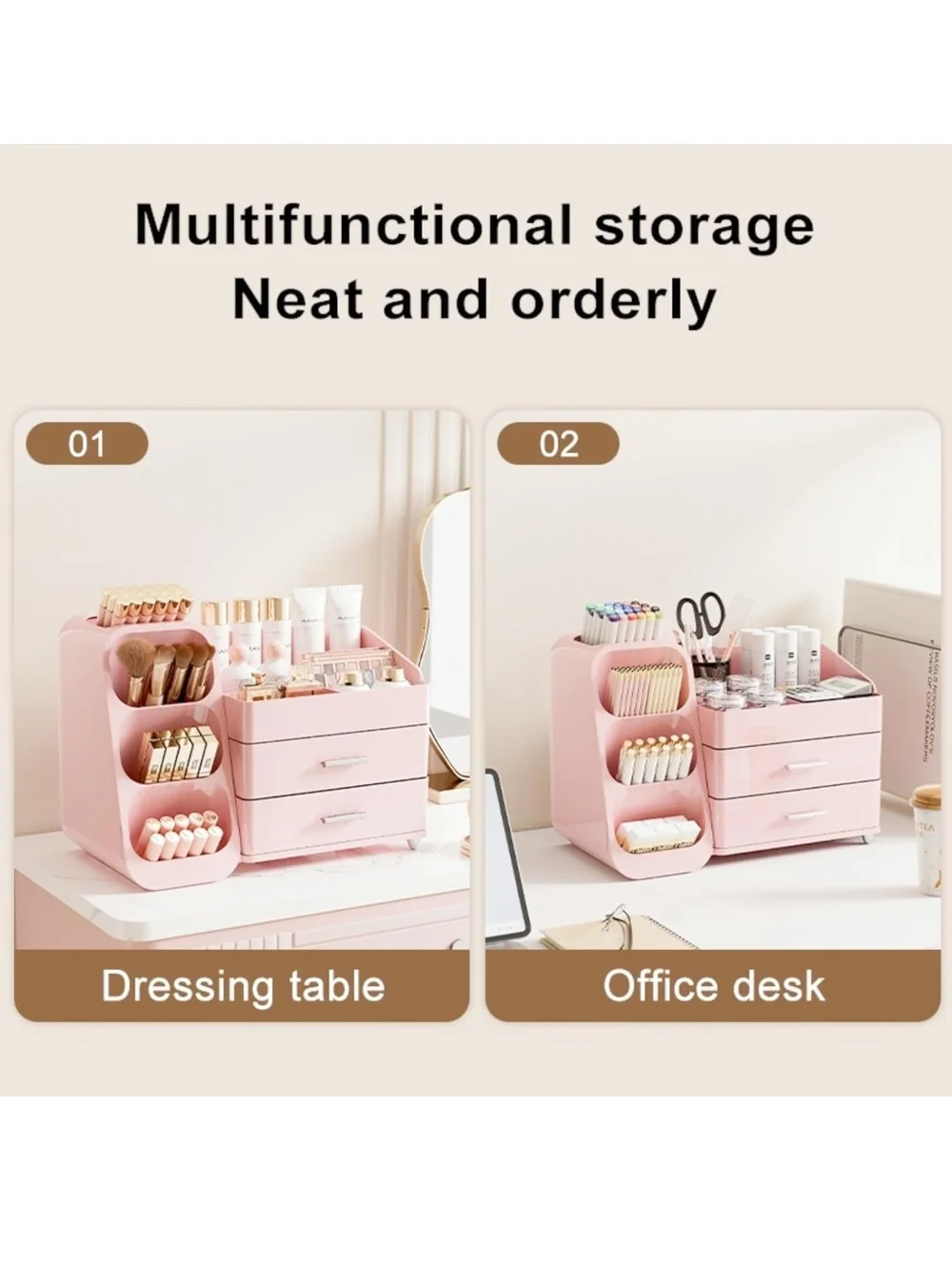 Cosmetic Organizer Storage Tower – Pink Makeup Organizer